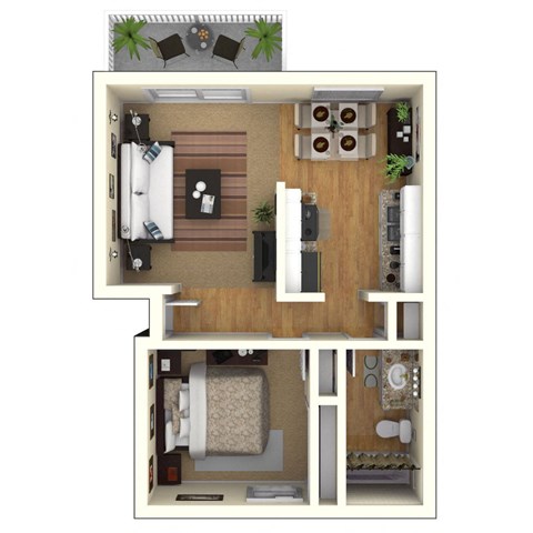 Floor plan for 1 bed, 1 bath, 700 sqft